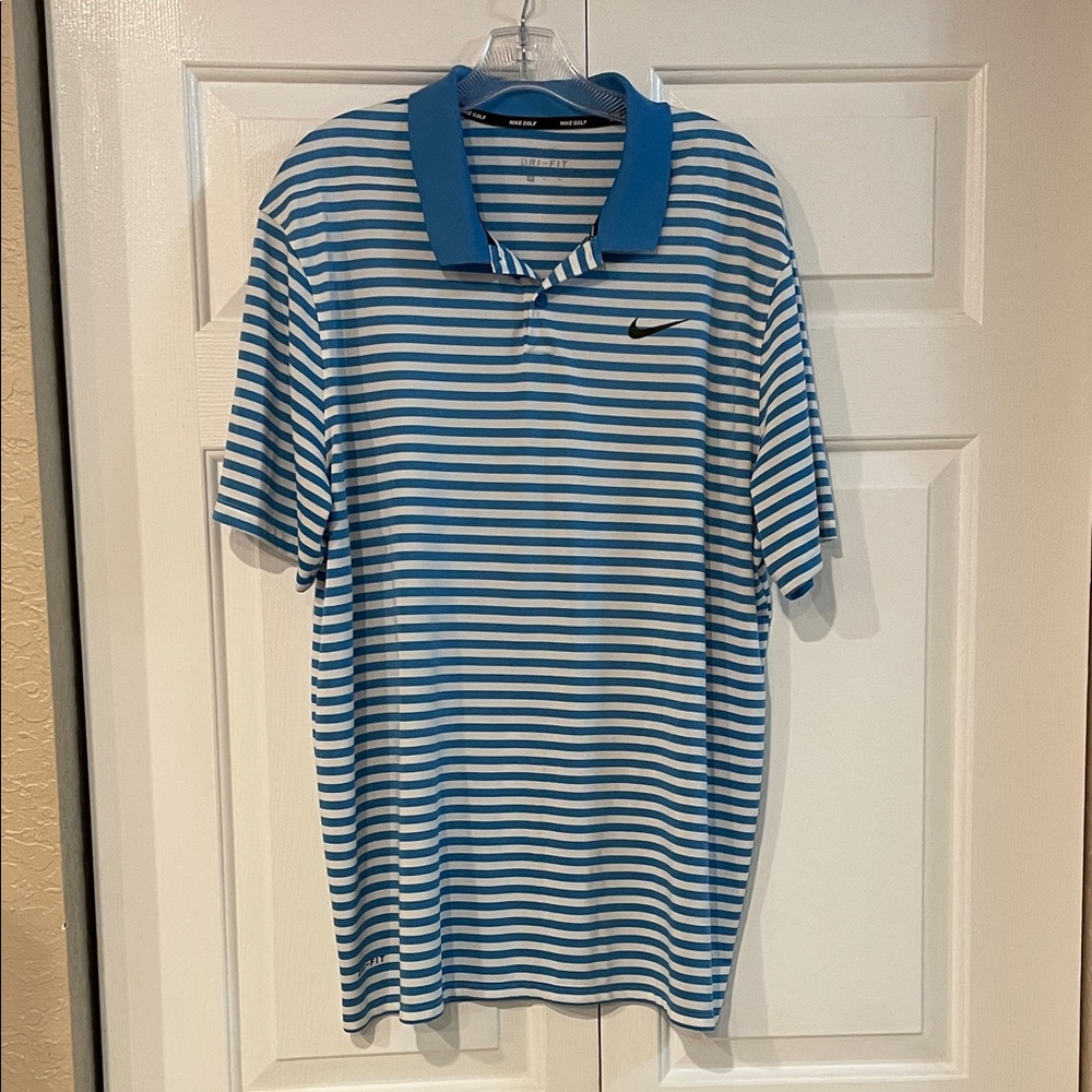 Nike Men's Polo Shirt in Blue and White Stripes